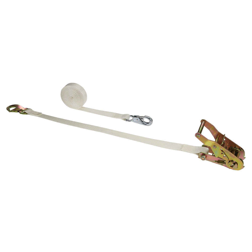 tent tie down 1" x 12' White Tent Ratchet Strap w/ Flat & Bull Nose Snap Hooks