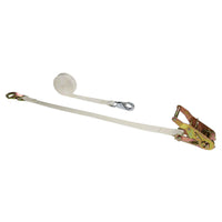 1" x 12' White Tent Ratchet Strap w/ Bull Nose Snap Hook & Flat Hook