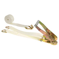 2'' x 15' White Corner Tent Ratchet Strap w/ Double D-Rings & Wire Hook