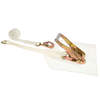 2" x 15' White Tent Strap w/ Cover, 5K Twisted Snap Hook & Double D-Ring