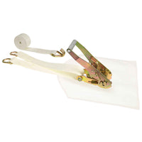 2'' x 15' White Corner Tent Strap w/ Cover, Double D-Rings & Wire Hook