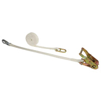 1" x 12' White Tent Ratchet Strap w/ Bull Nose Hook & Double D-Ring