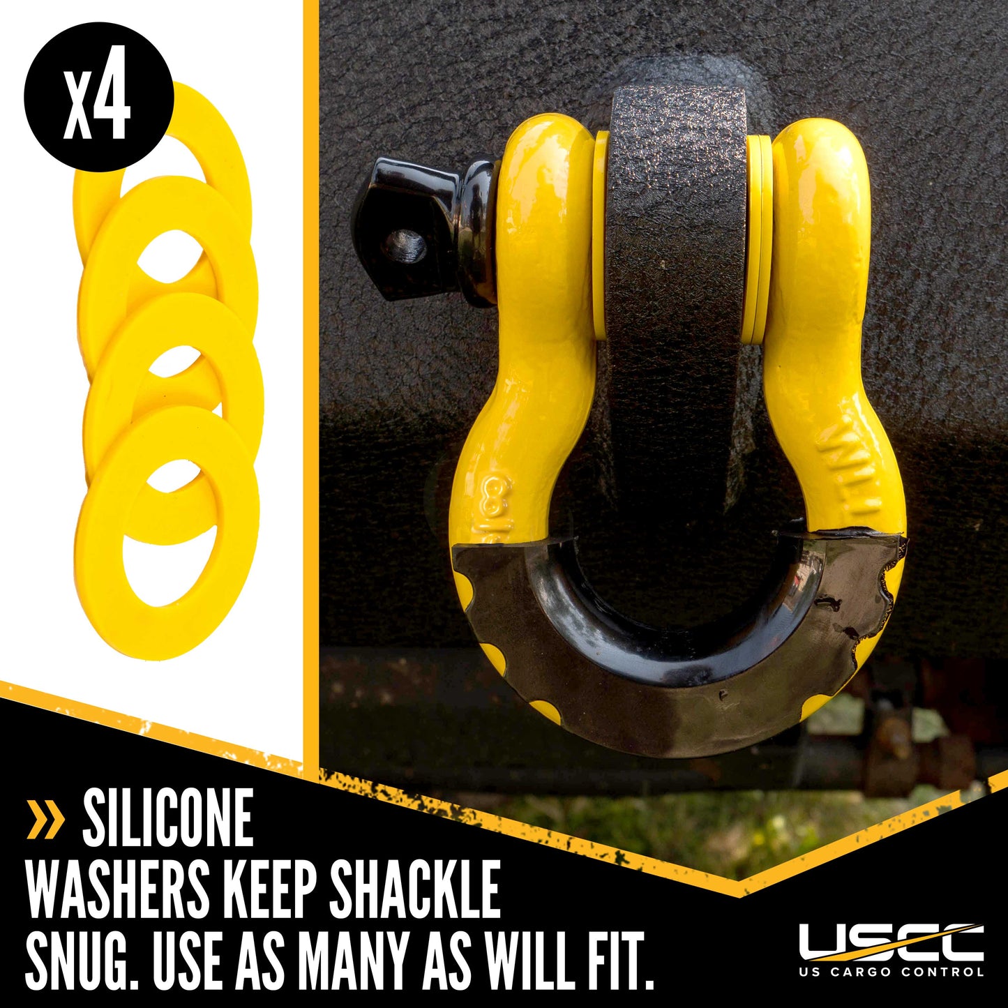 USCC 7/8" Drop-Forged Steel Screw Pin Anchor Shackles with Isolator and Washers – 6.5 Tons – 2 Pack
