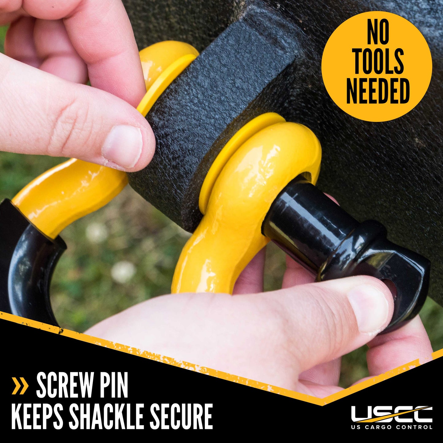 USCC 7/8" Drop-Forged Steel Screw Pin Anchor Shackles with Isolator and Washers – 6.5 Tons – 2 Pack