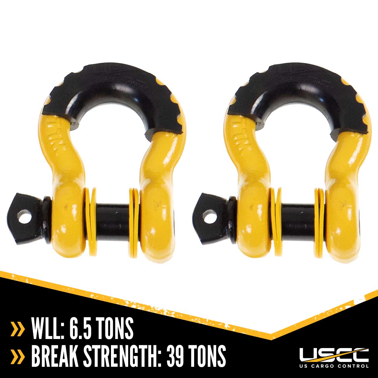 USCC 7/8" Drop-Forged Steel Screw Pin Anchor Shackles with Isolator and Washers – 6.5 Tons – 2 Pack