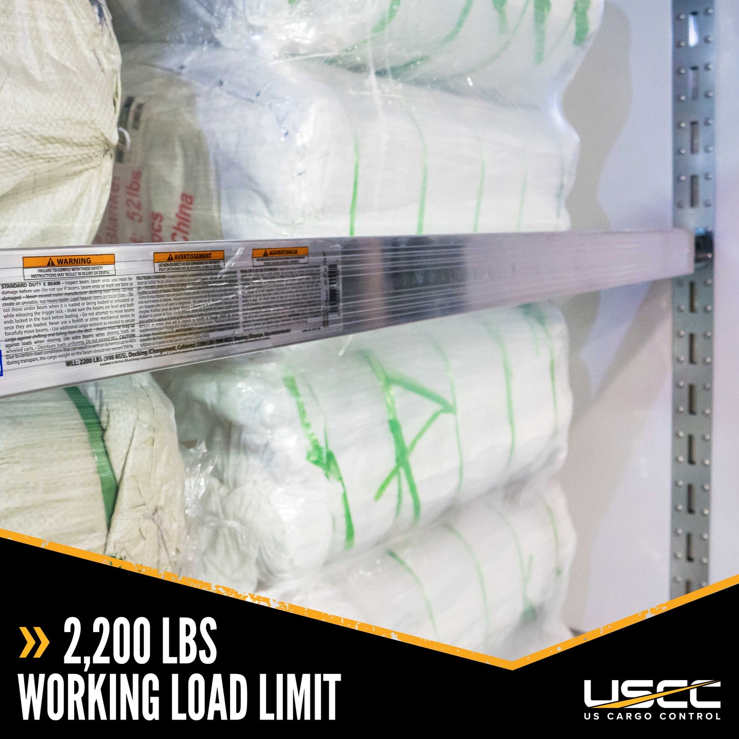 93" - 103" Aluminum E-Track Load Bar with Patented Flat Latch - 2,200 lb Capacity