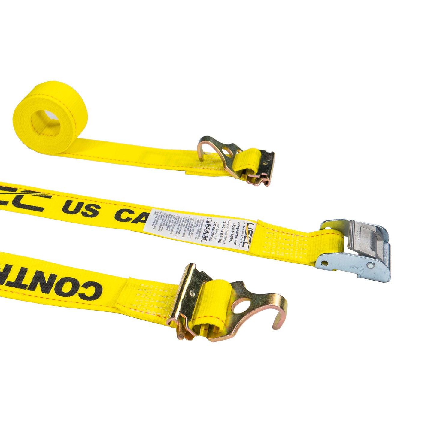 2 inch x 12 foot Yellow Cam Buckle Strap w F Hooks & Spring E Fittings image 1 of 10