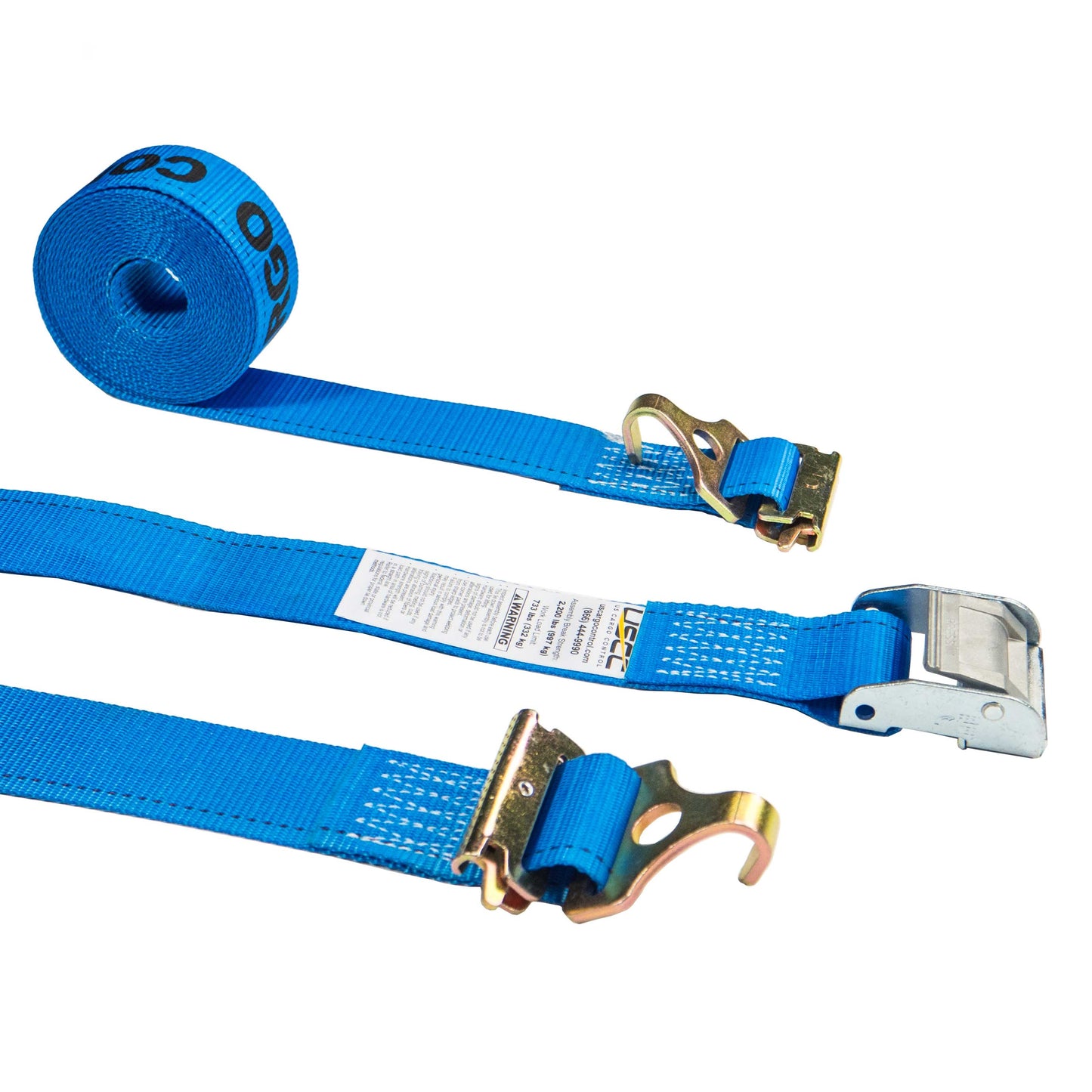 2 inch x 20 foot Blue Cam Buckle Strap w F Hooks & Spring E Fittings image 1 of 8