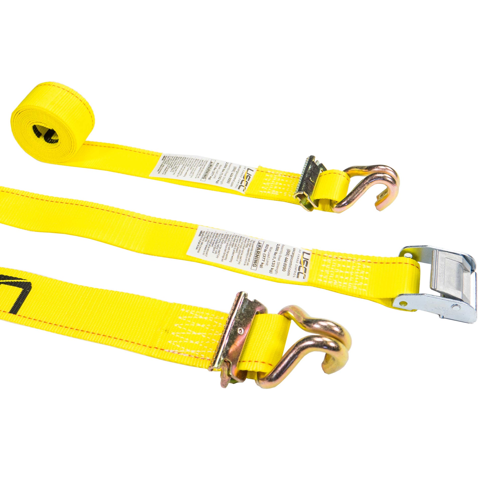 2 foot foot X 12 foot Yellow ETrack Cam Strap wSpring EFittings and Wire Hooks image 1 of 10