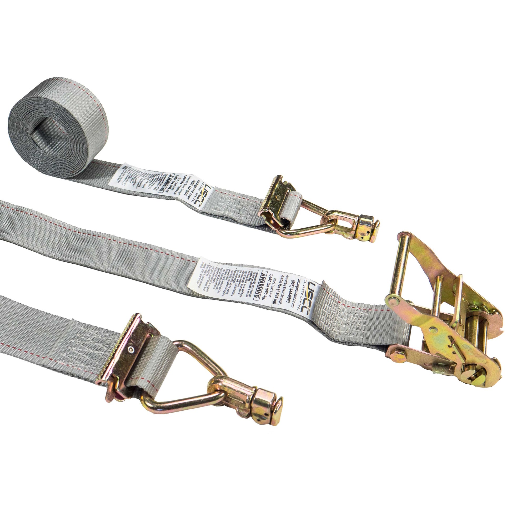2 inch x 16 foot Gray E Track Ratchet Straps w Double Stud Fittings image 1 of 9