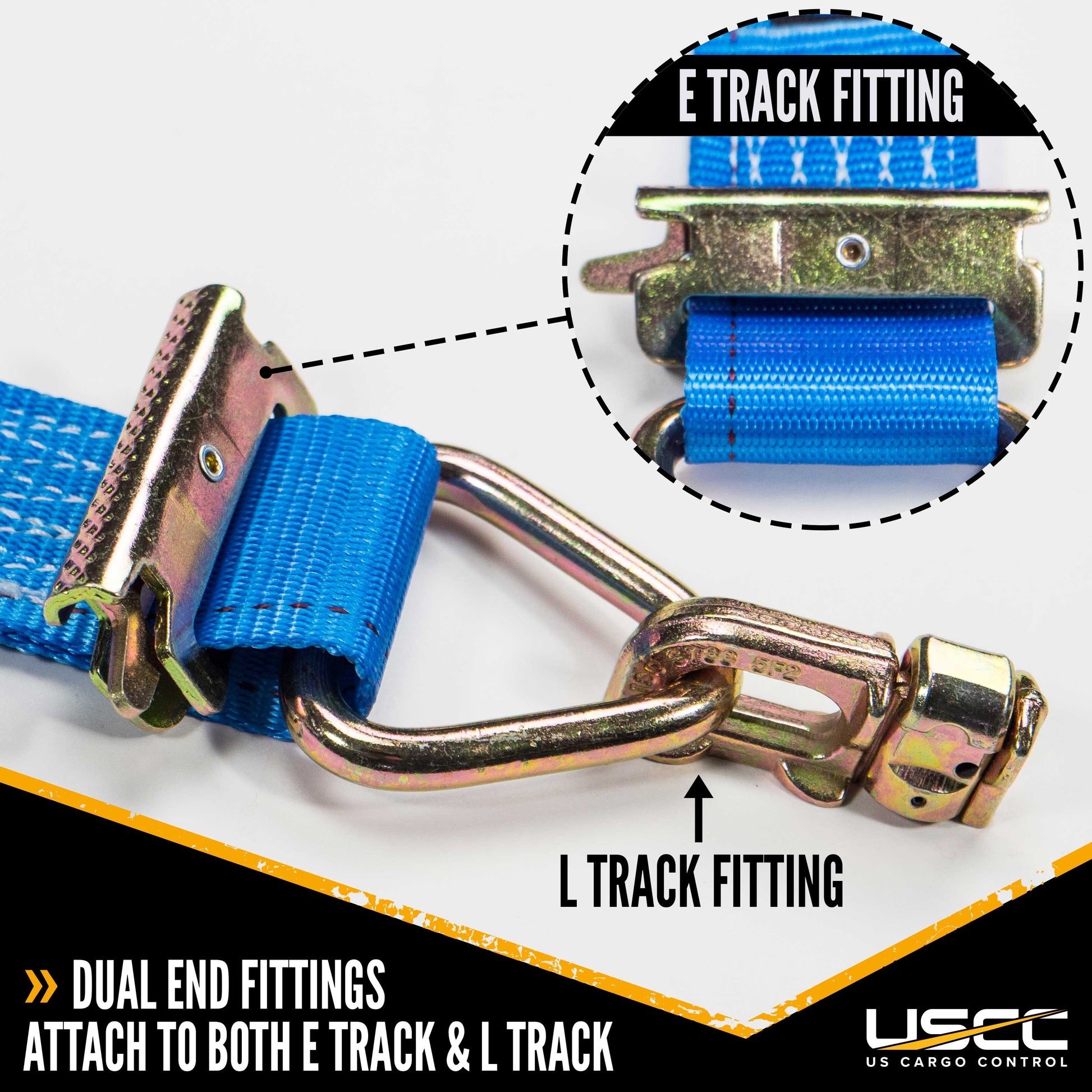 2 inch x 20 foot Blue E Track Ratchet Straps w Double Stud Fittings image 4 of 9