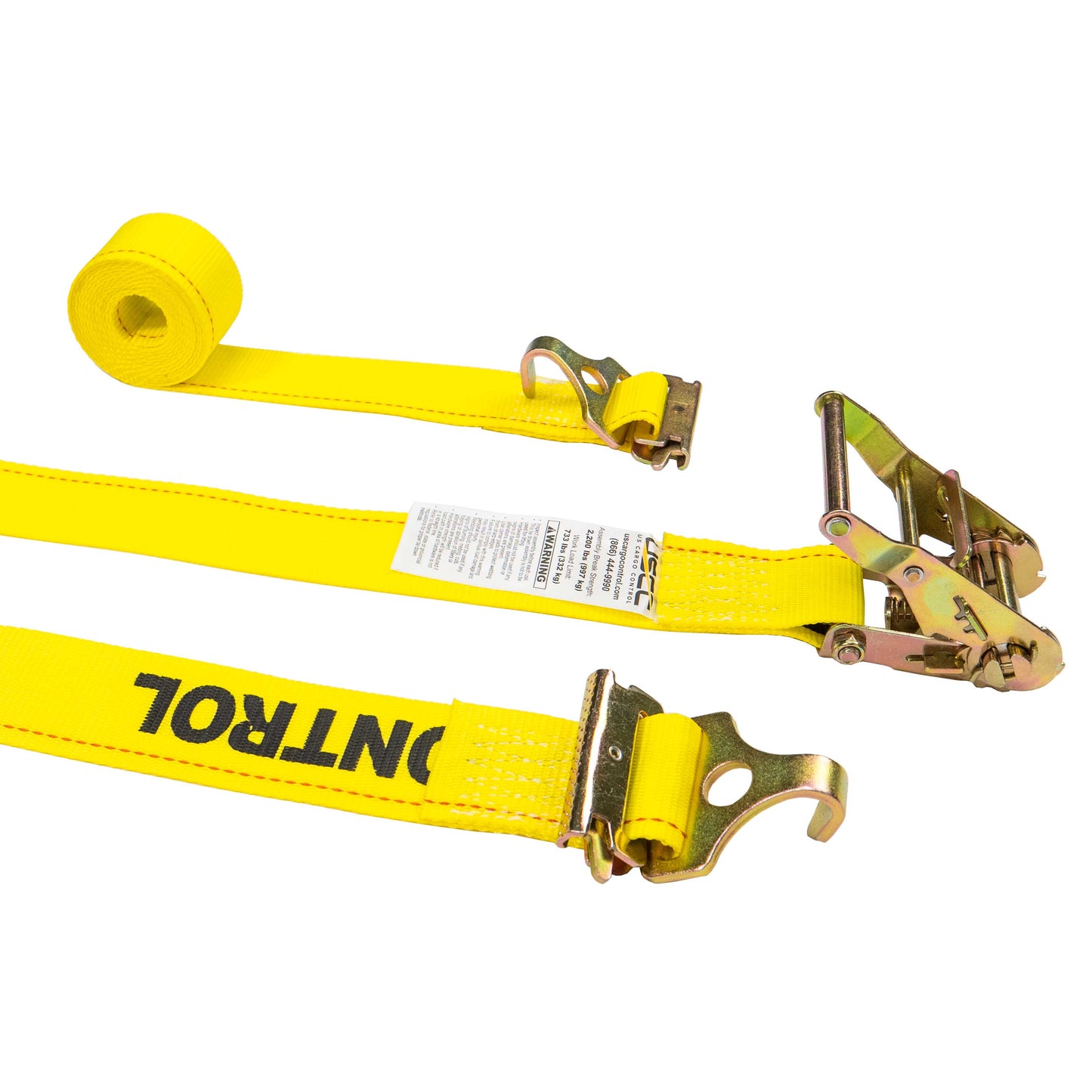 2 inch x 12 foot Yellow Ratchet Strap w 2 inch F Track Hooks & Spring EFittings image 1 of 10