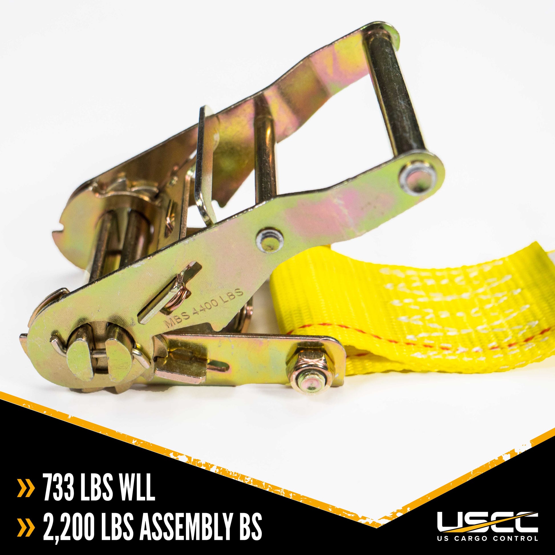 2 inch x 12 foot Yellow Ratchet Strap w 2 inch F Track Hooks & Spring EFittings image 3 of 10