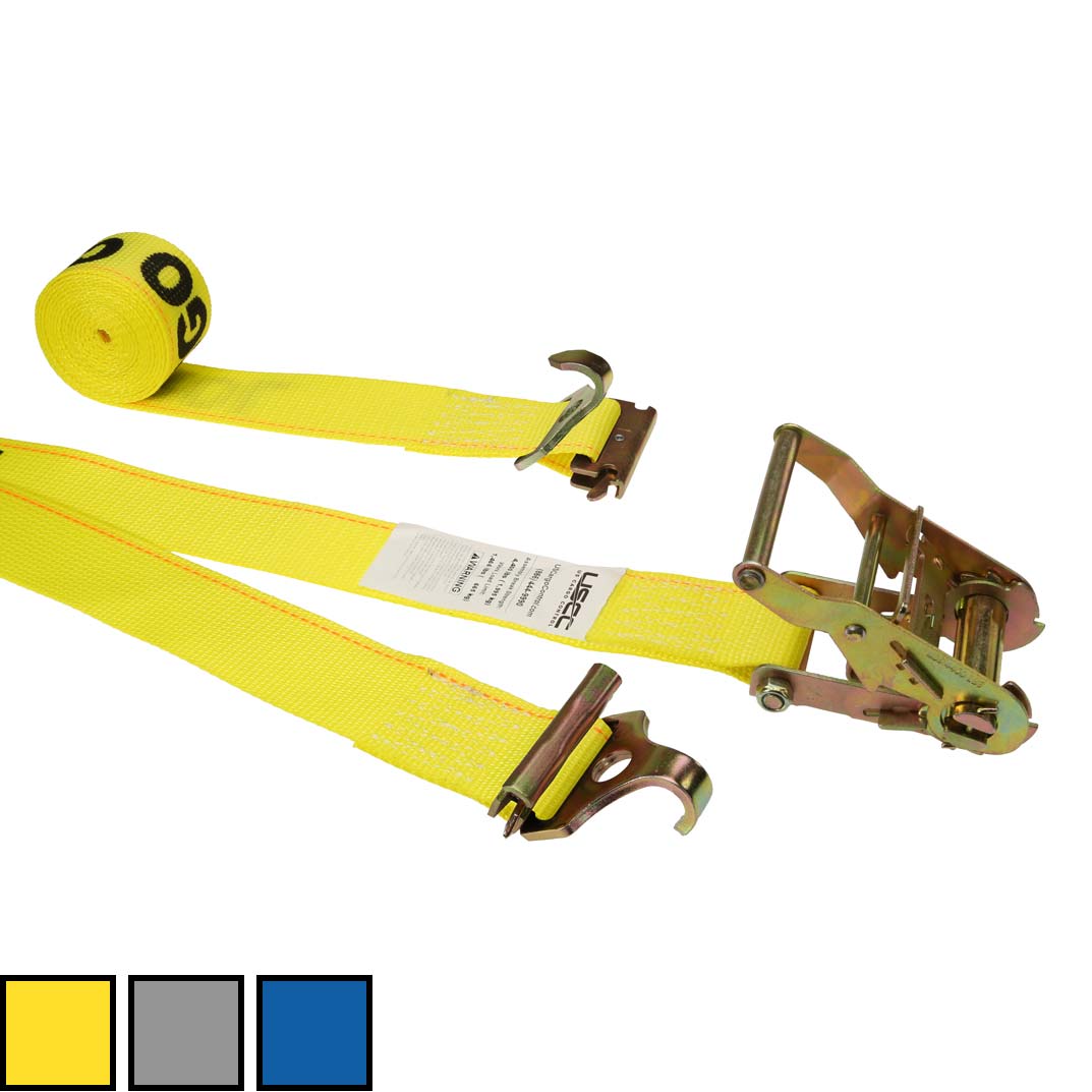 2 inch x 12 foot Yellow Ratchet Strap w 2 inch F Track Hooks & Spring EFittings image 10 of 10