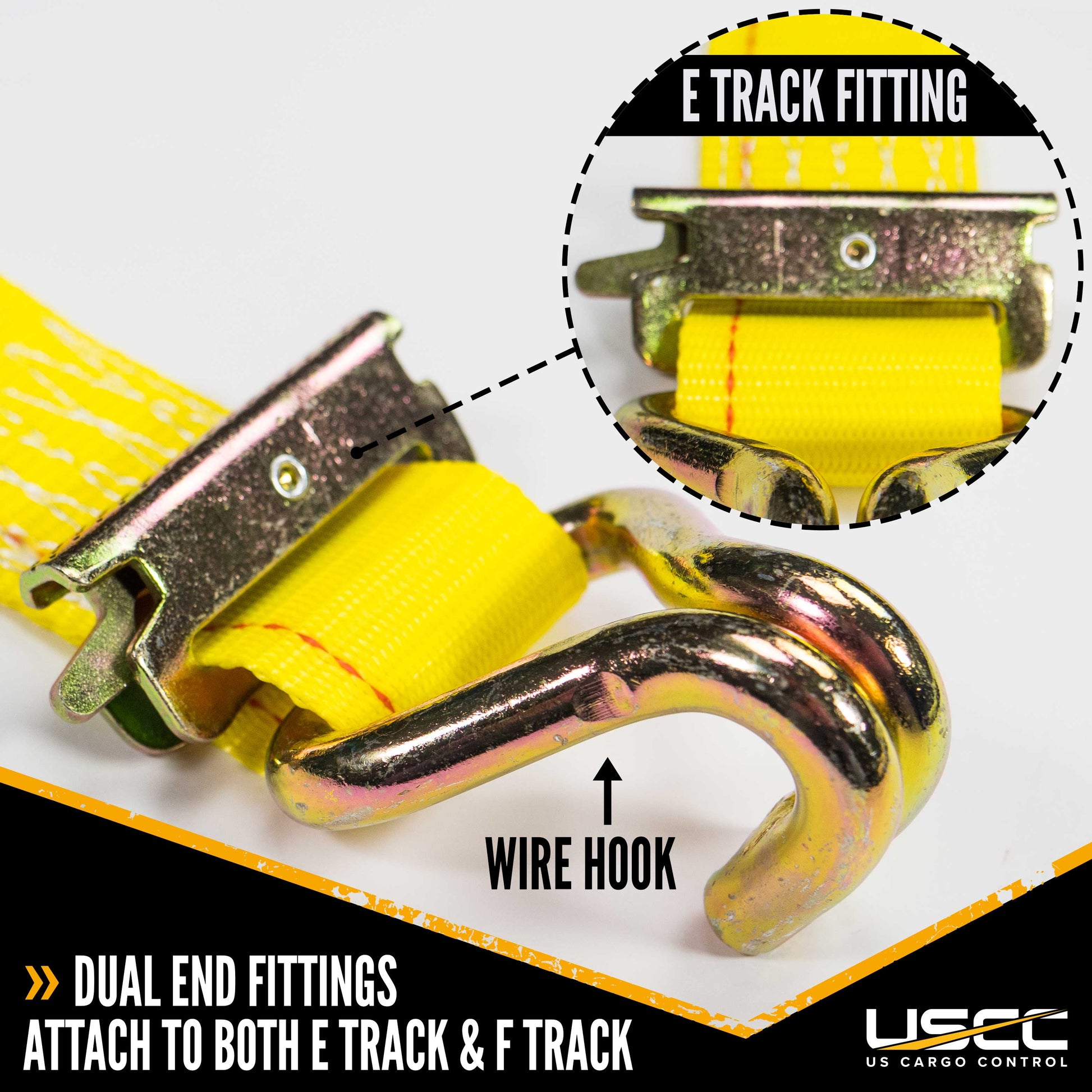 2 foot foot X 12 foot Yellow ETrack Straps wSpring EFittings and Wire Hooks image 4 of 10