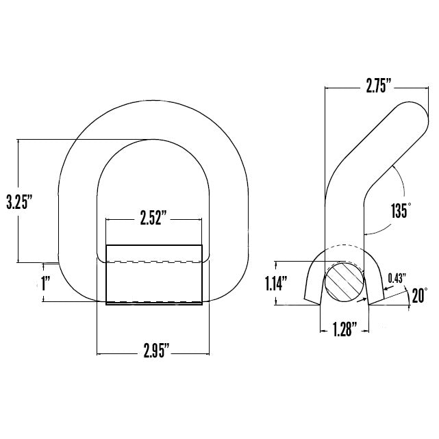 1" Bent Lashing Ring w/ Mounting Clip - 47,600 lbs. BS