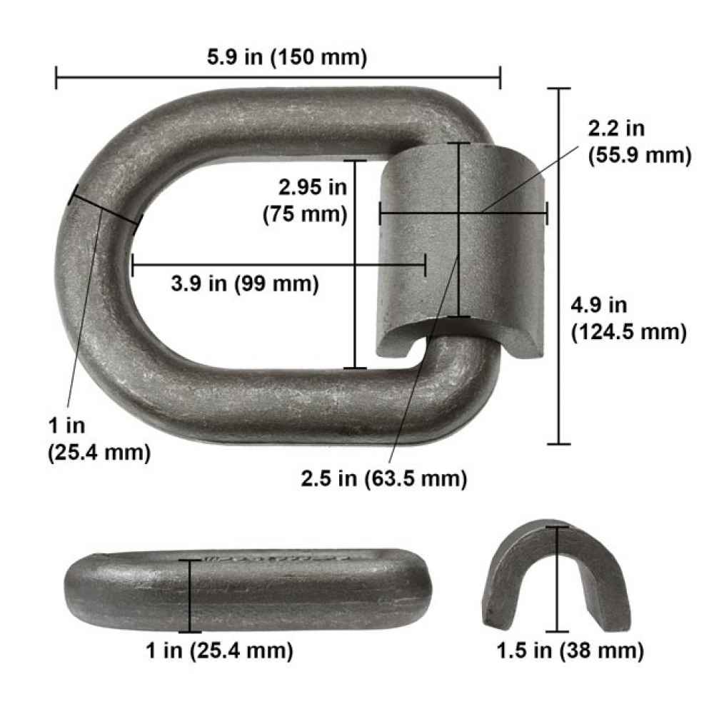 1" Heavy Duty Weld-On Forged D Shaped Lashing Ring - 47,000 Lbs - image 2