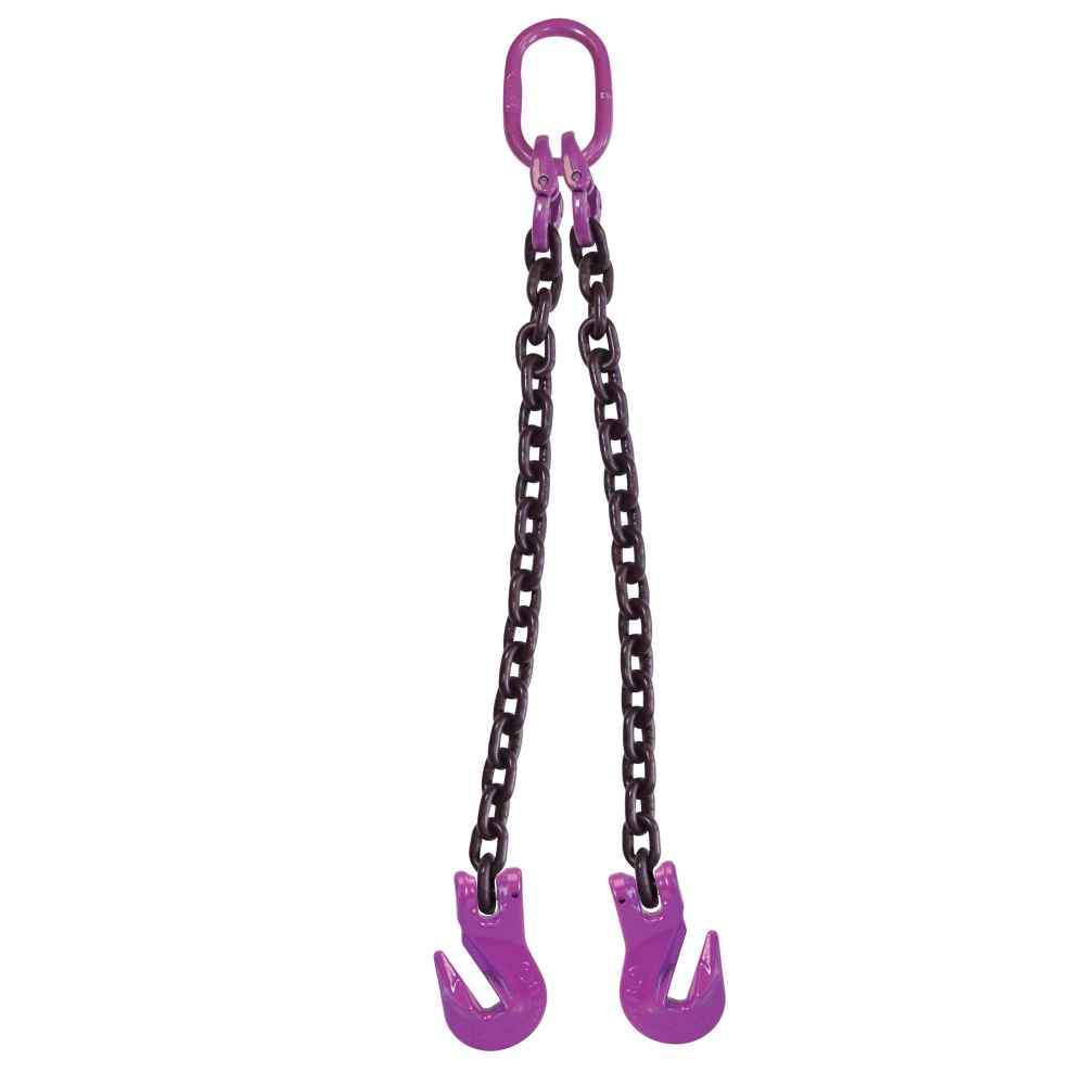 9/32" x 12' - 2 Leg Chain Sling w/ Grab Hooks - Grade 100