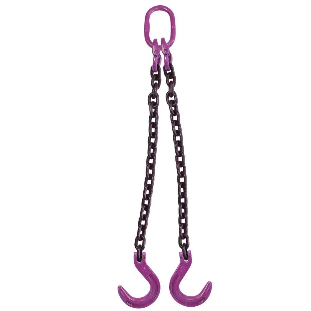 12 inch x 3 foot 2 Leg Chain Sling w Foundry Hooks Grade 100 image 1 of 3