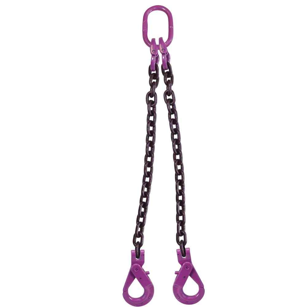 5/16" x 16' - 2 Leg Chain Sling w/ Self-Locking Hooks - Grade 100
