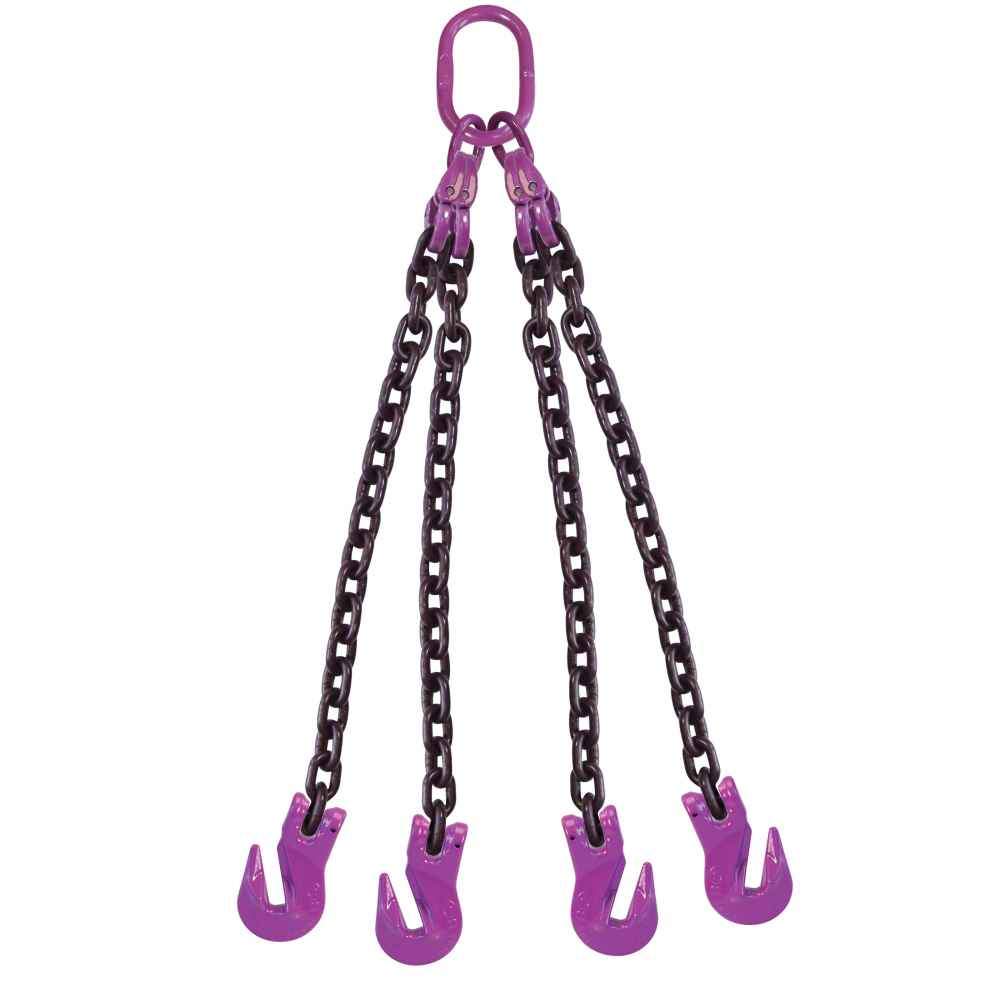 9/32" x 12' - 4 Leg Chain Sling w/ Grab Hooks - Grade 100