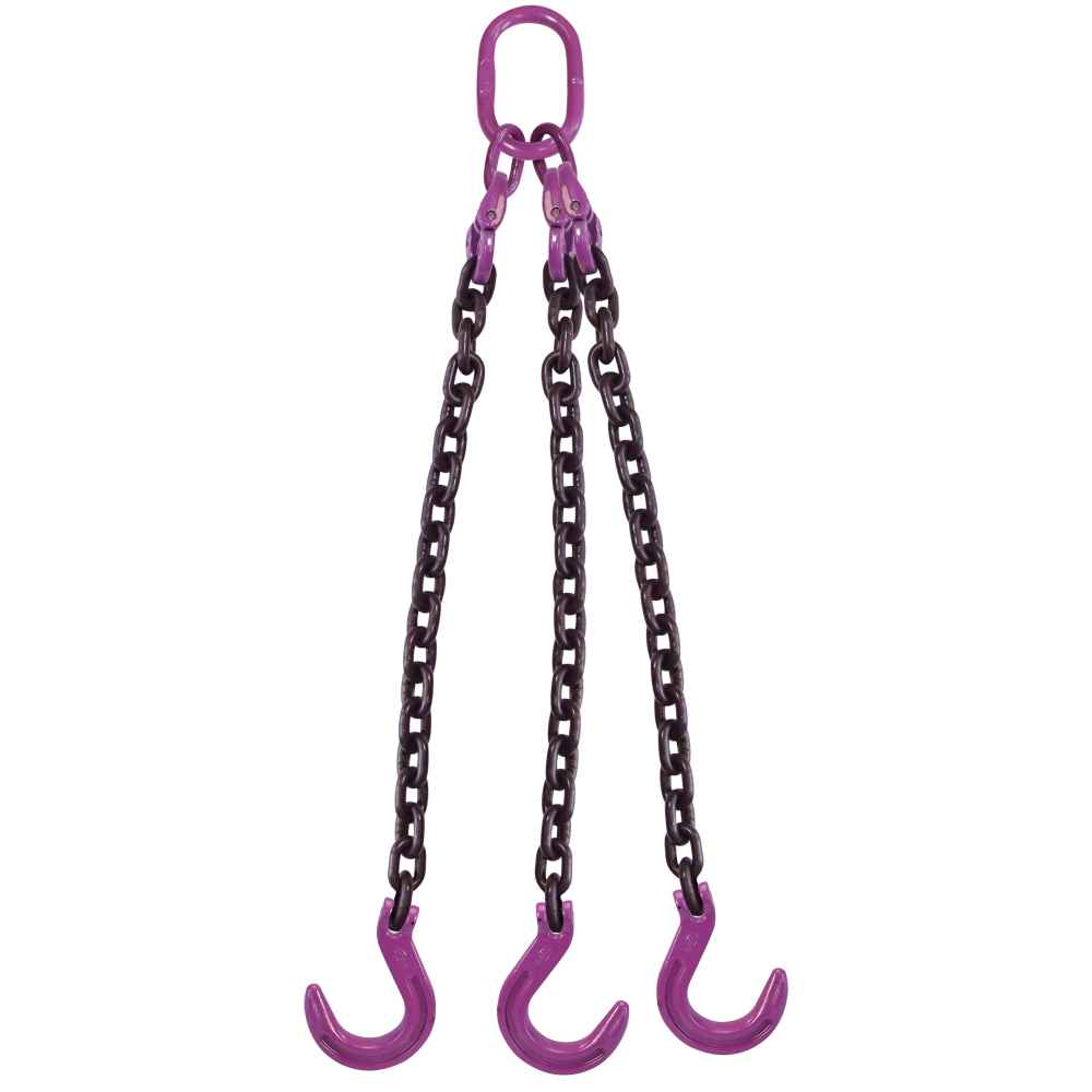 12 inch x 3 foot 3 Leg Chain Sling w Foundry Hooks Grade 100 image 1 of 3