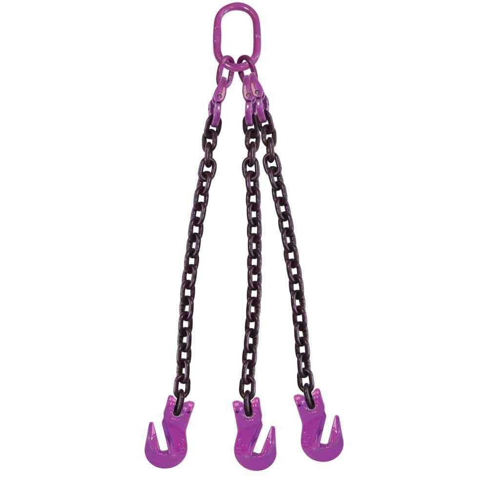 5/16" x 18' - 3 Leg Chain Sling w/ Grab Hooks - Grade 100