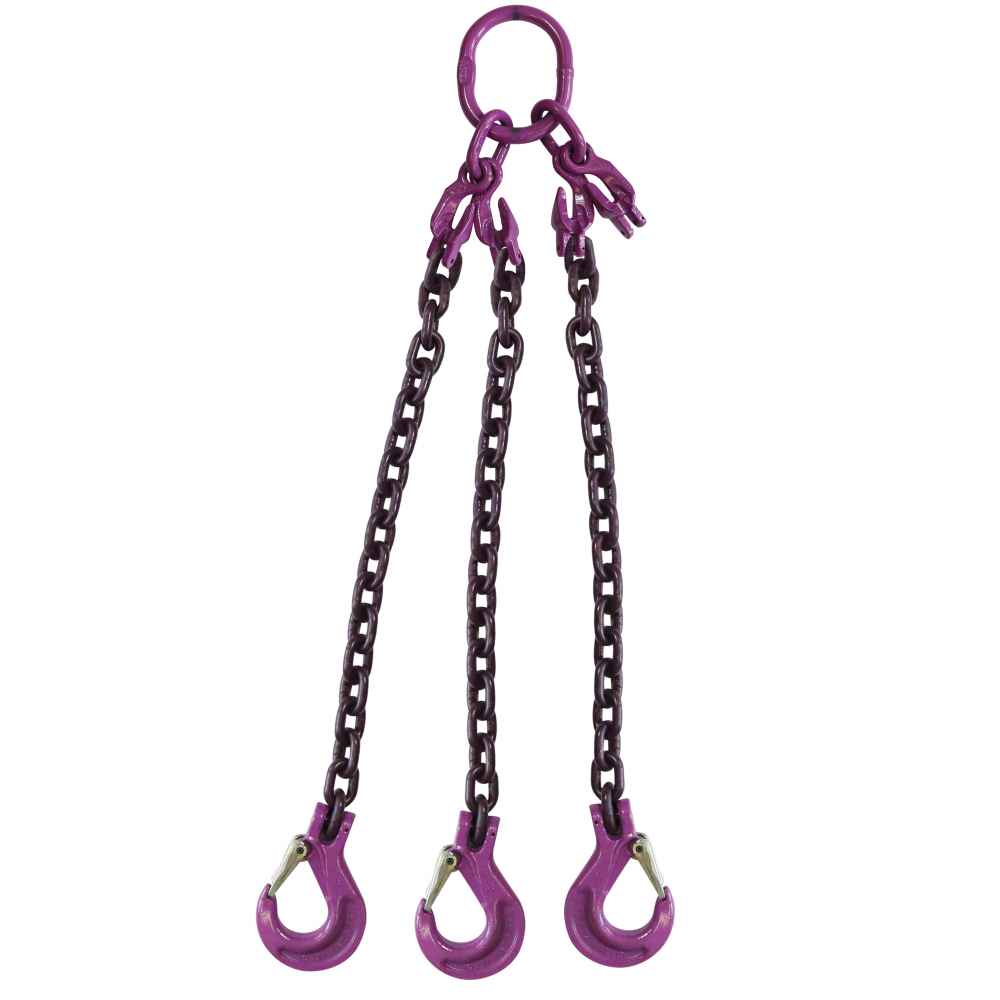 12 inch x 10 foot Adjustable 3 Leg Chain Sling w Sling Hooks Grade 100 image 1 of 2