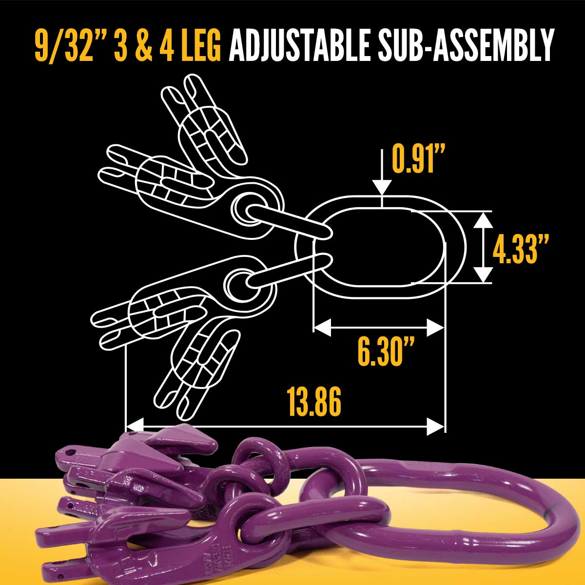 9/32" x 10' - Adjustable 3 Leg Chain Sling w/ Grab Hooks - Grade 100 image 7 of 8