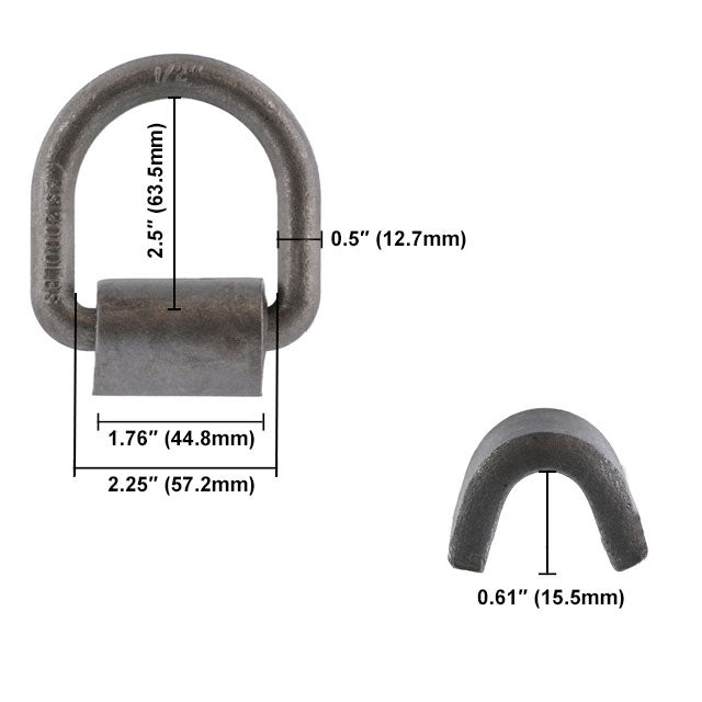1 Inch Angled Forged D-Rings, Weld-On Bracket