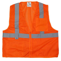 Orange Reflective Safety Vest w/ Zipper - Class 2 Hi Vis Vest - L