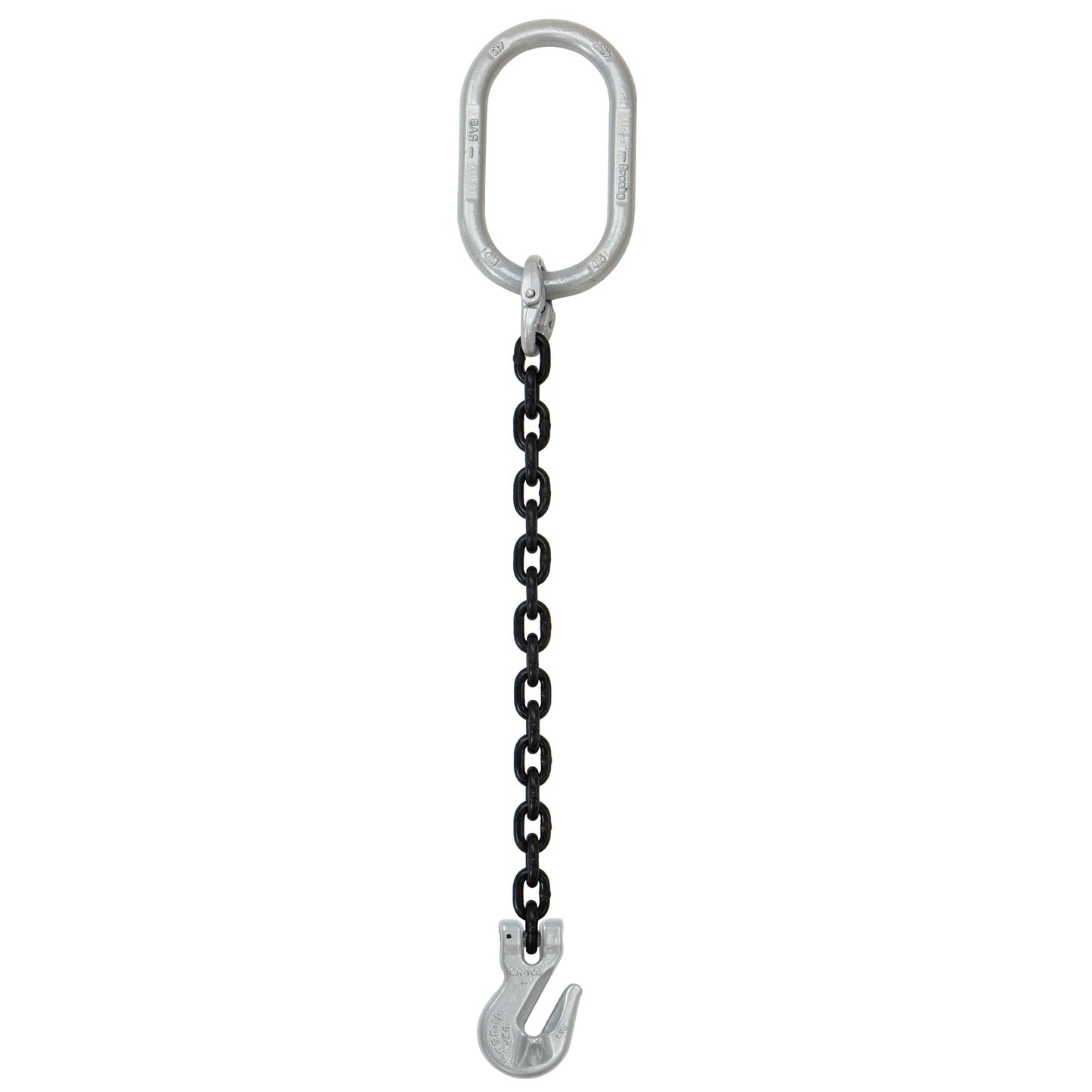 58 inch x 3 foot Domestic Single Leg Chain Sling w Crosby Grab Hook Grade 100 image 1 of 2