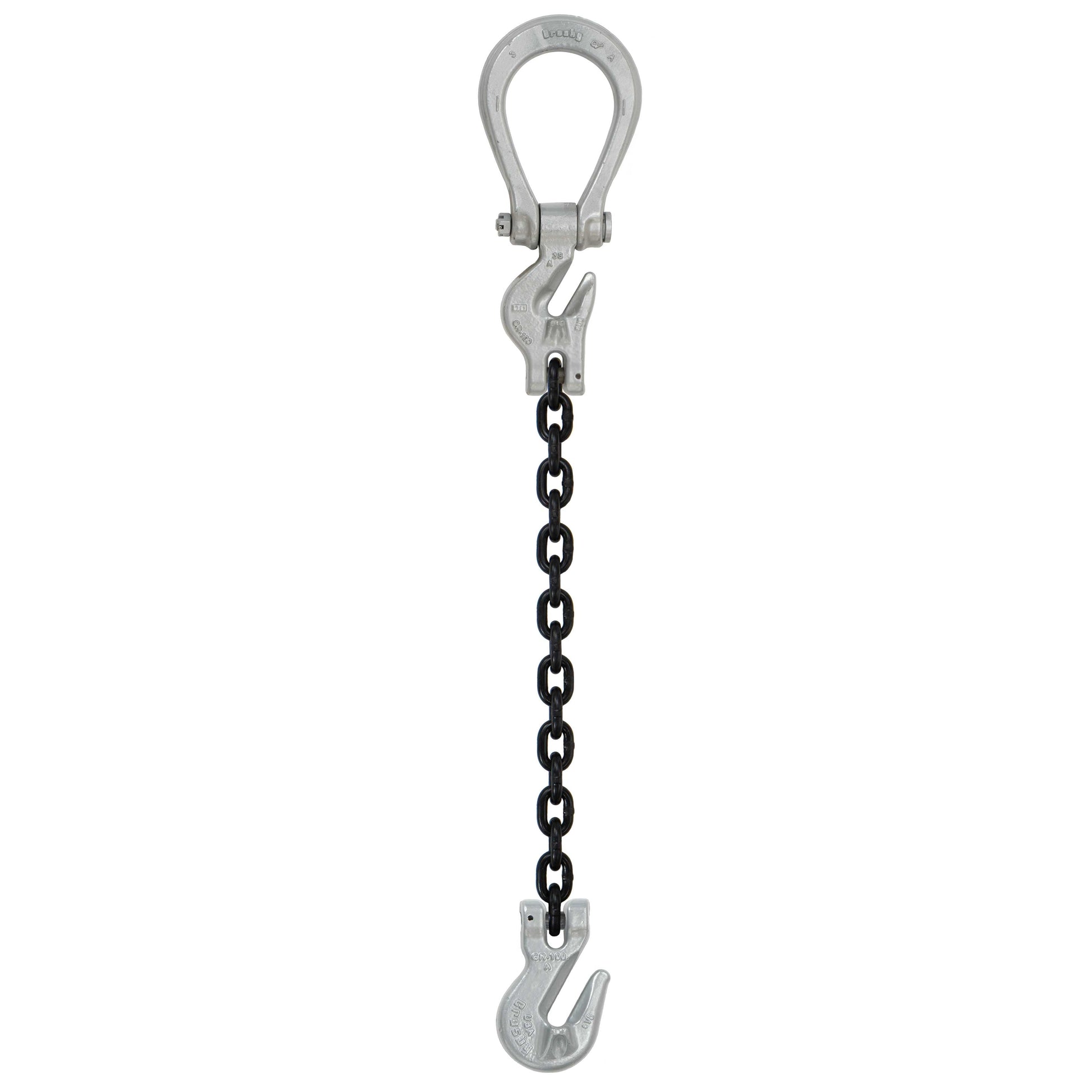 58 inch x 20 foot Domestic Adjustable Single Leg Chain Sling w Crosby Grab Hook Grade 100 image 1 of 2