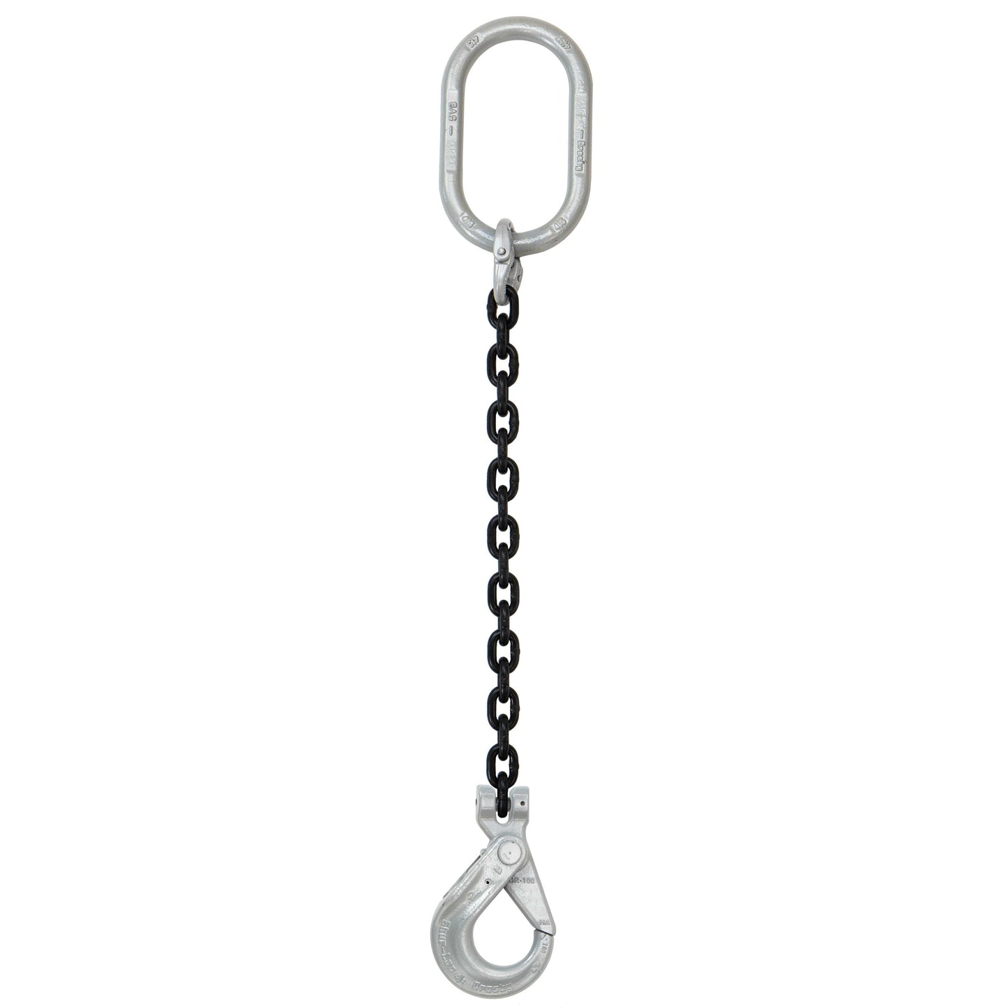 58 inch x 12 foot Domestic Single Leg Chain Sling w Crosby SelfLocking Hook Grade 100 image 1 of 2