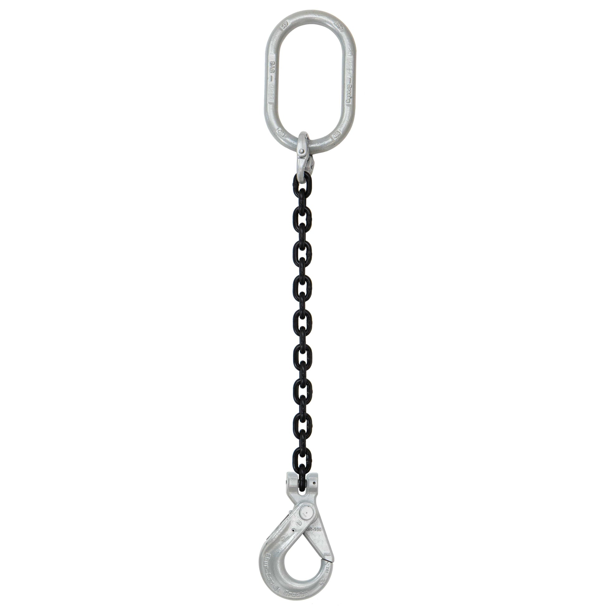 58 inch x 3 foot Domestic Single Leg Chain Sling w Crosby SelfLocking Hook Grade 100 image 1 of 2