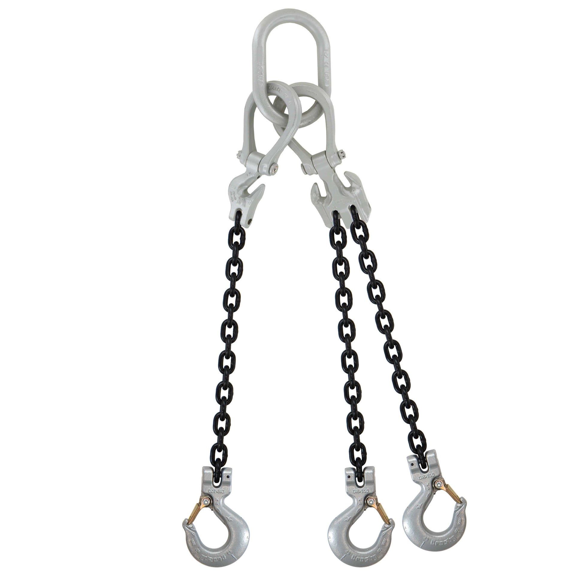 58 inch x 10 foot Domestic Adjustable 3 Leg Chain Sling w Crosby Sling Hooks Grade 100 image 1 of 2