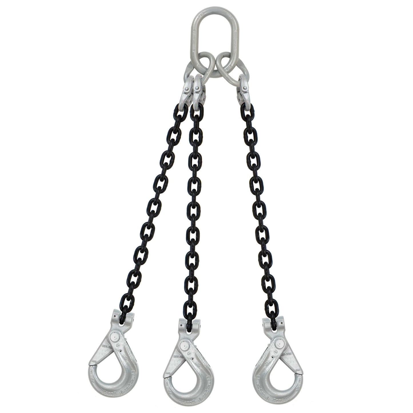58 inch x 8 foot Domestic 3 Leg Chain Sling w Crosby SelfLocking Hooks Grade 100 image 1 of 2