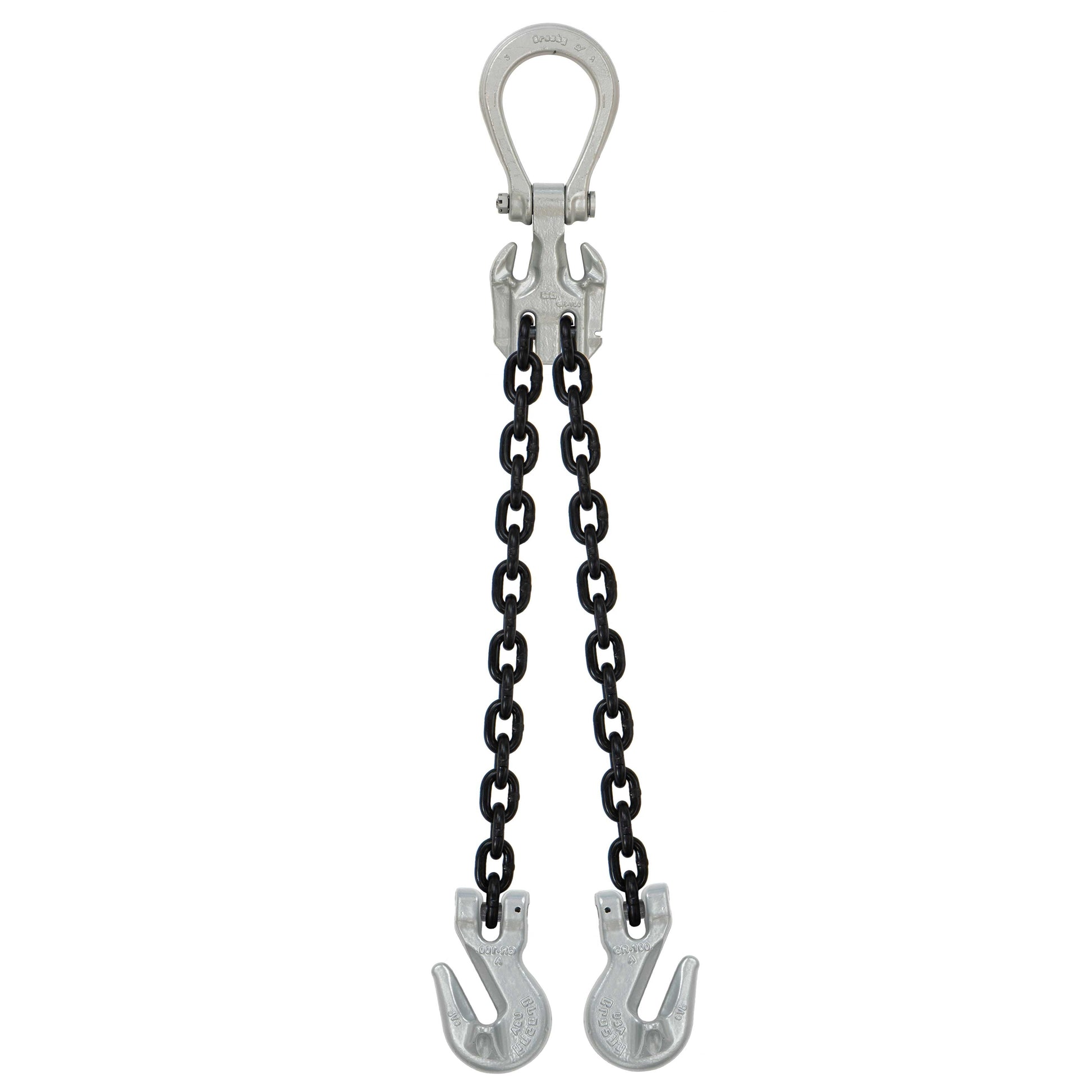 12 inch x 5 foot Domestic Adjustable 2 Leg Chain Sling w Crosby Grab Hooks Grade 100 image 1 of 2