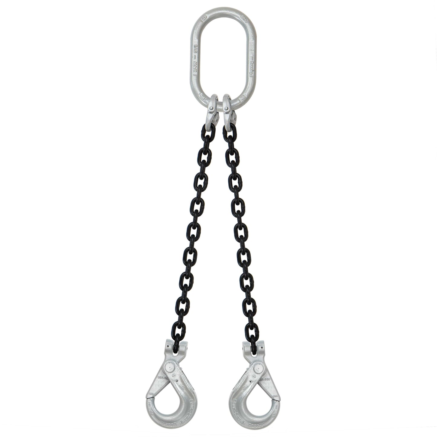 38 inch x 3 foot Domestic 2 Leg Chain Sling w Crosby SelfLocking Hooks Grade 100 image 1 of 2