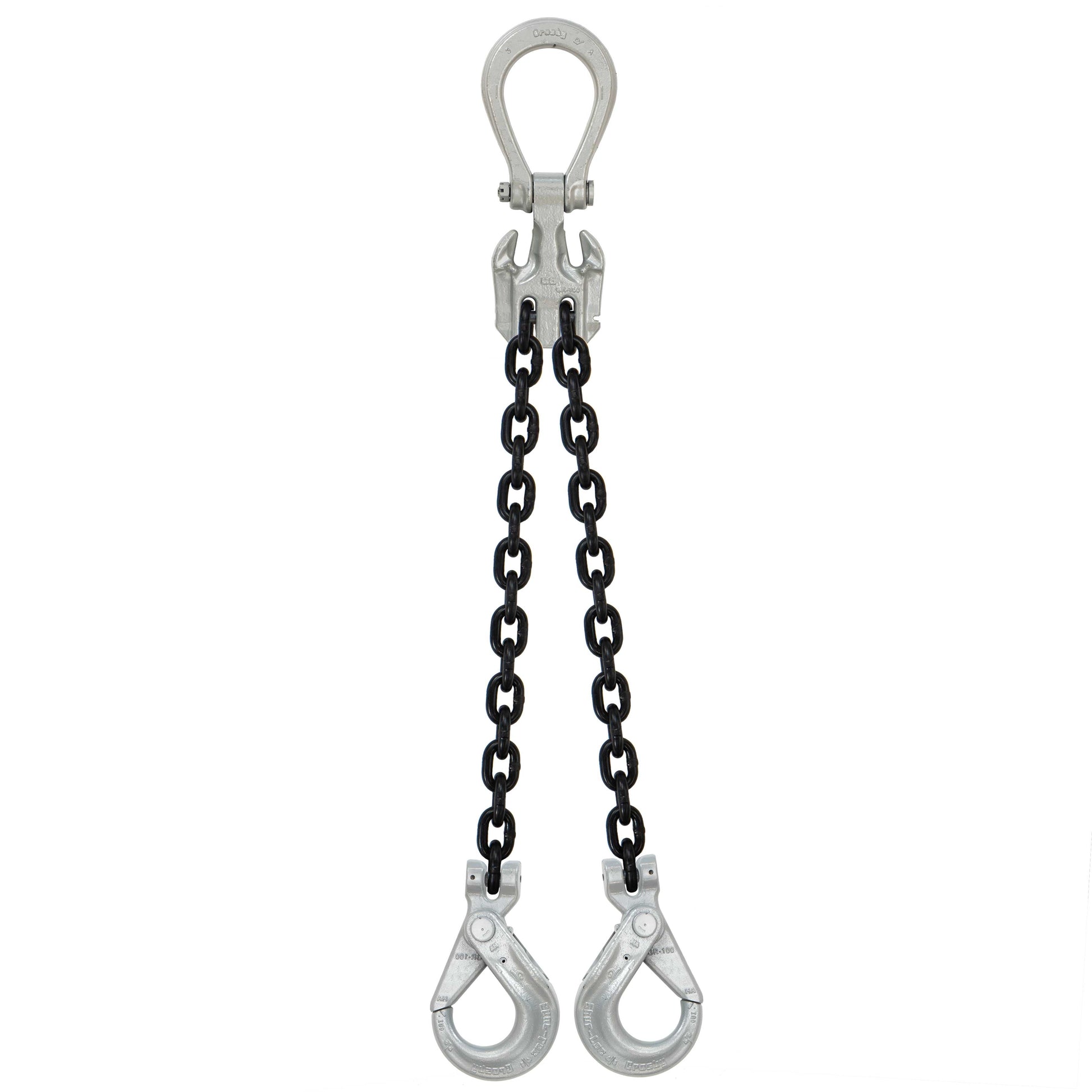12 inch x 10 foot Domestic Adjustable 2 Leg Chain Sling w Crosby SelfLocking Hooks Grade 100 image 1 of 2