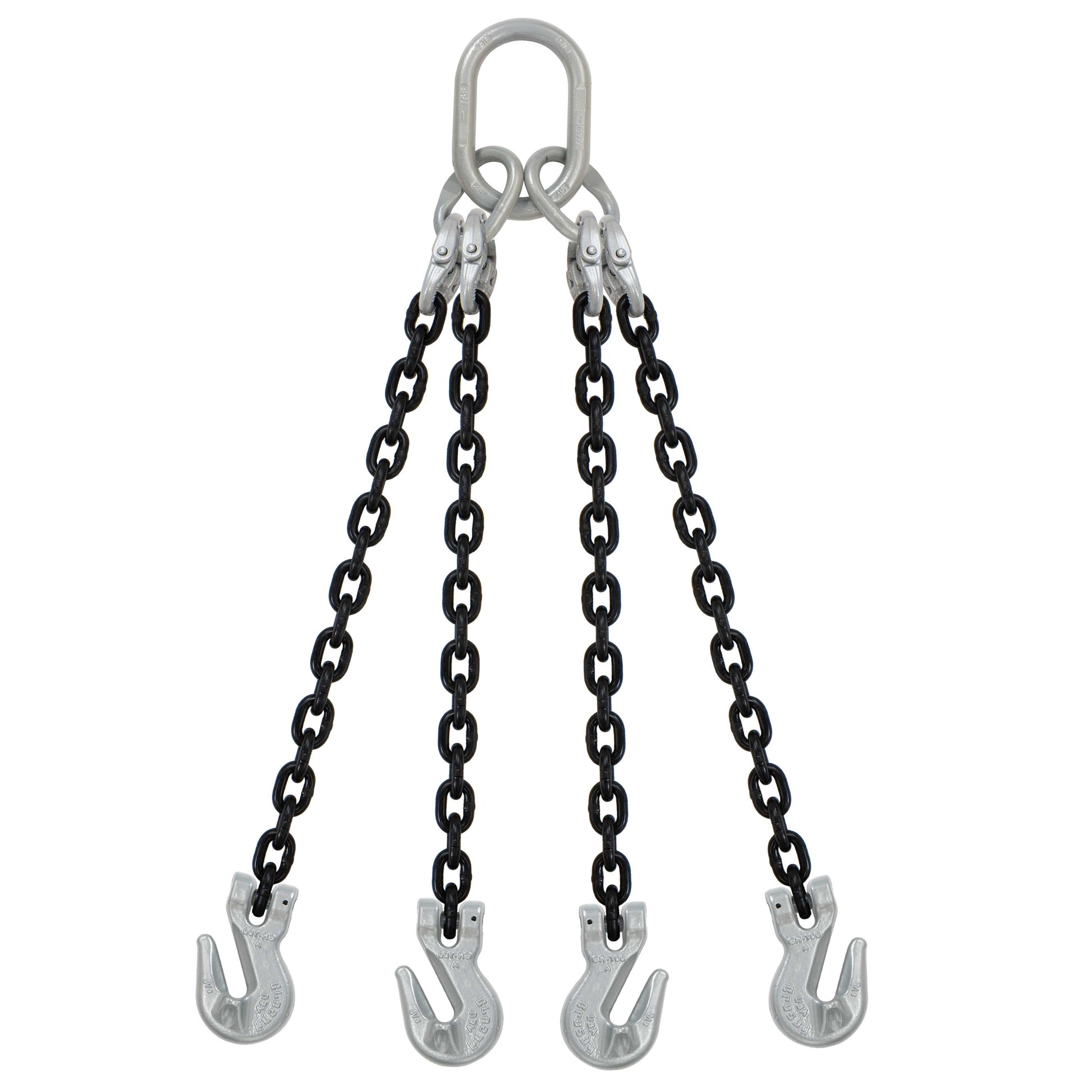 5/16" x 16' - Domestic 4 Leg Chain Sling w/ Crosby Grab Hooks - Grade 100
