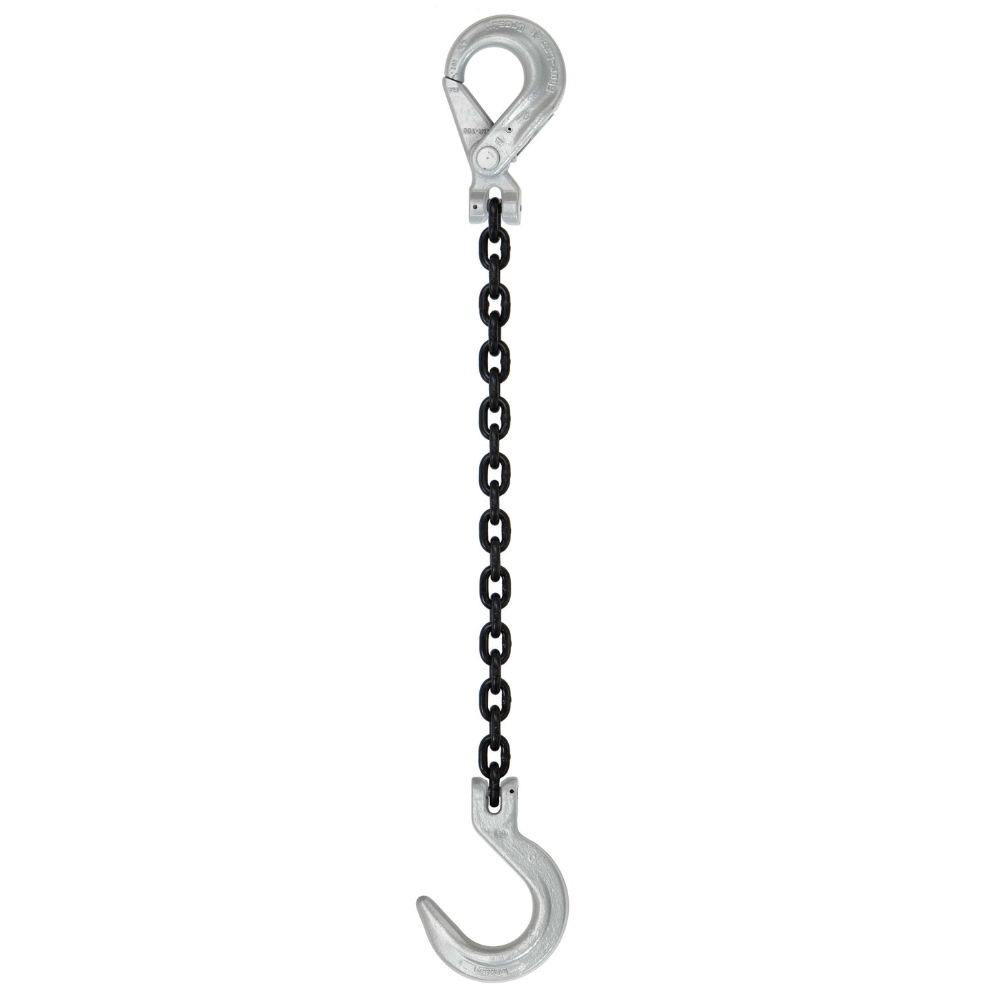 58 inch x 3 foot Domestic Single Leg Chain Sling w Crosby SelfLocking Foundry Hooks Grade 100 image 1 of 2