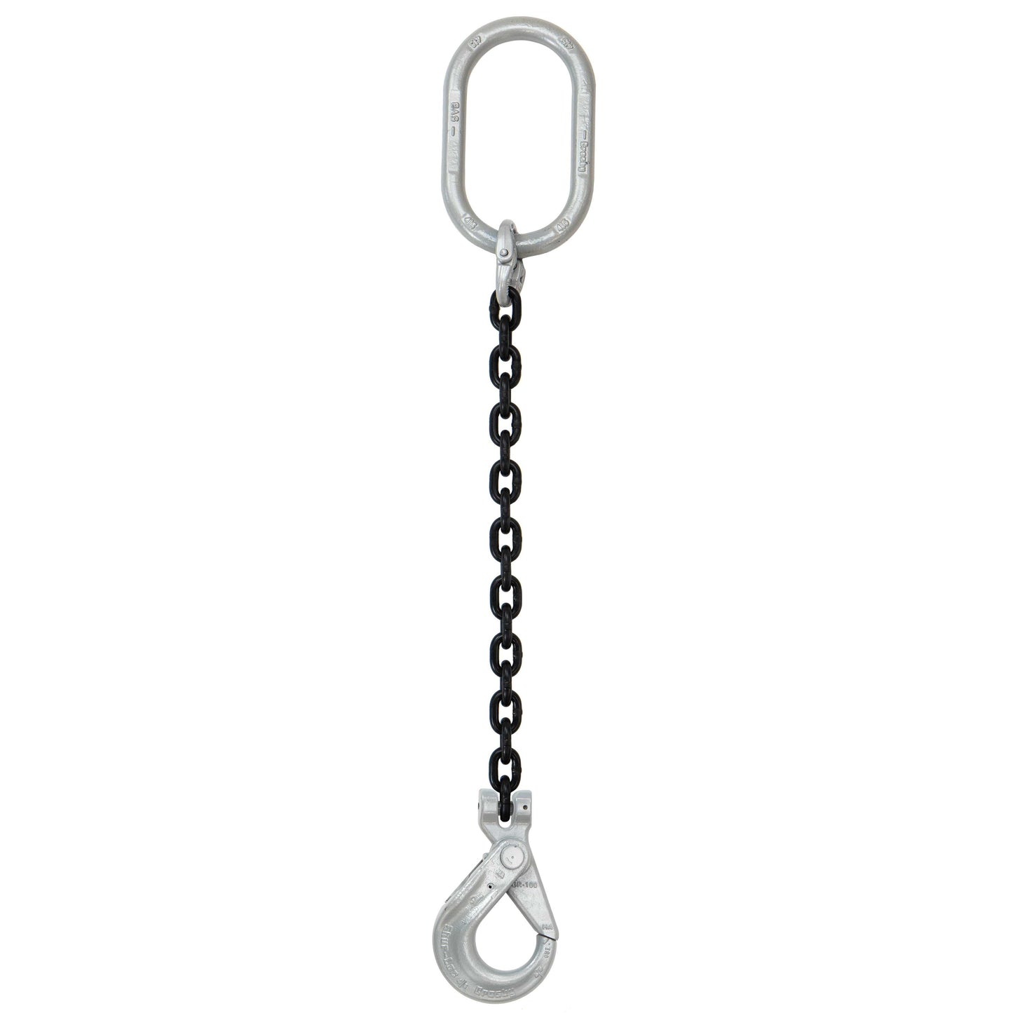 12 inch x 16 foot Domestic Single Leg Chain Sling w Crosby SelfLocking Hook Grade 100 image 1 of 2