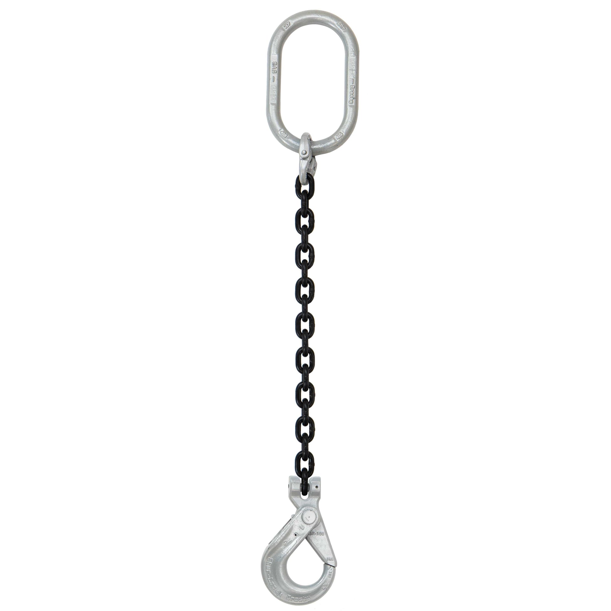 5/16" x 16' - Domestic Single Leg Chain Sling w/ Crosby Self-Locking Hook - Grade 100