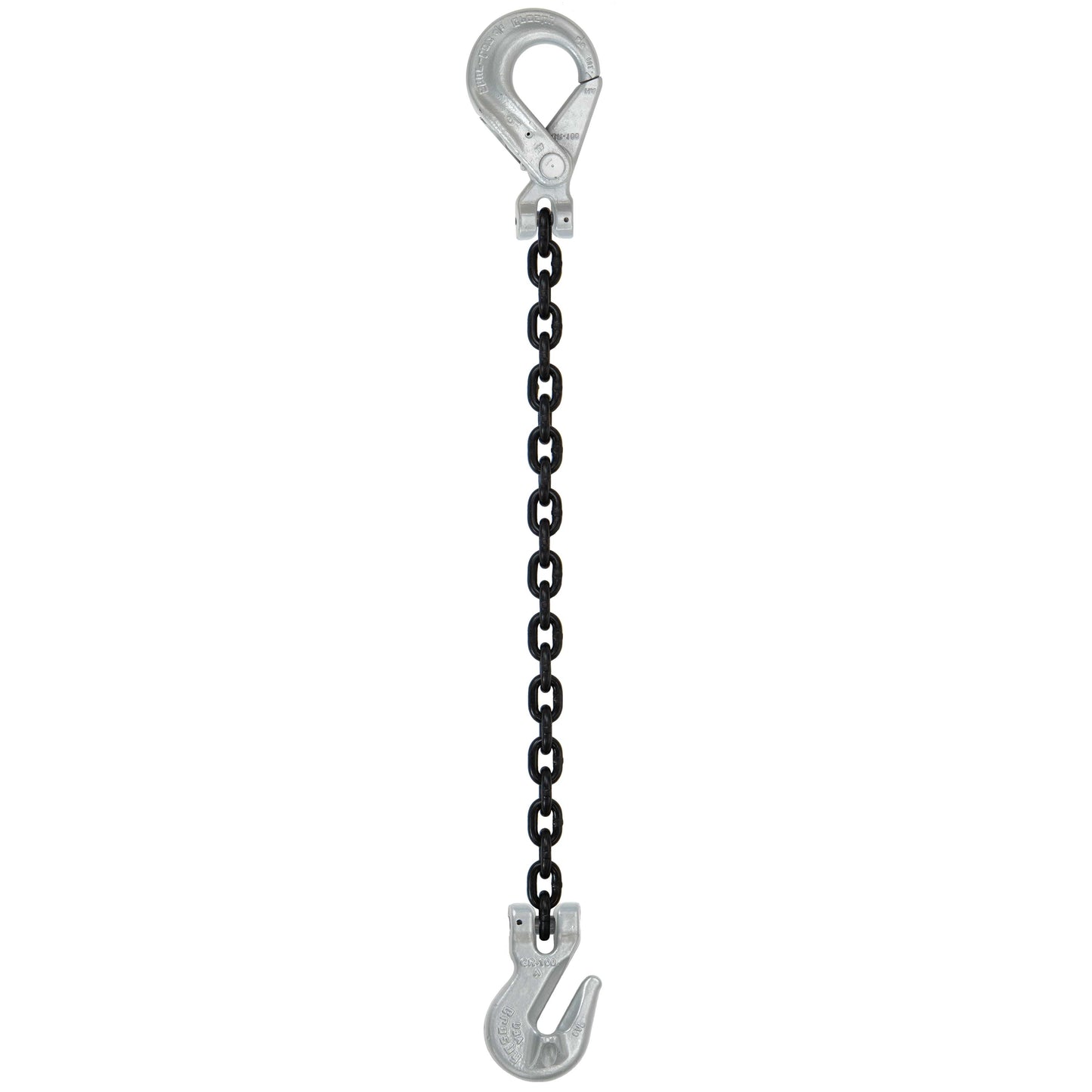 12 inch x 3 foot Domestic Single Leg Chain Sling w Crosby Grab & SelfLocking Hooks Grade 100 image 1 of 2