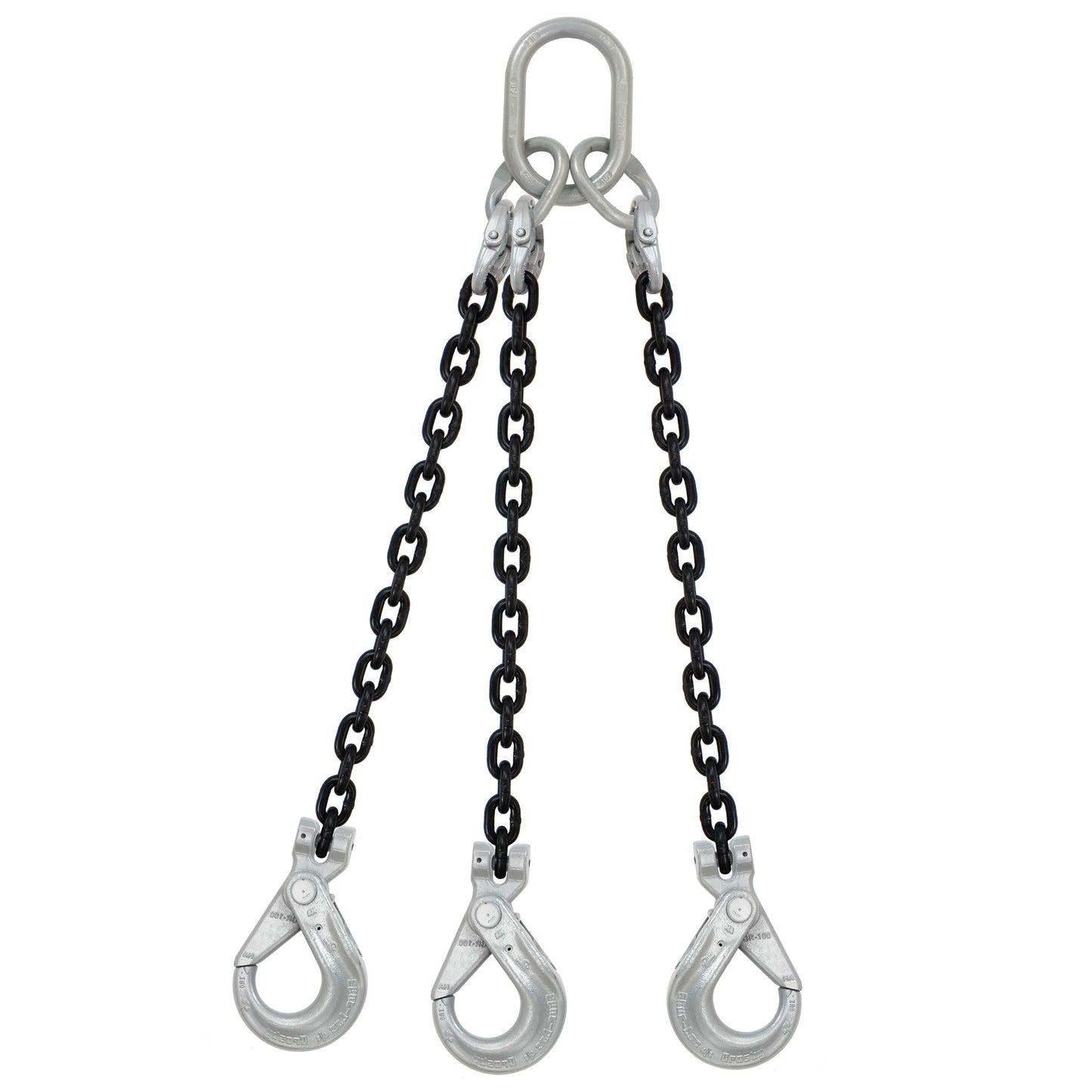 12 inch x 4 foot Domestic 3 Leg Chain Sling w Crosby SelfLocking Hooks Grade 100 image 1 of 2