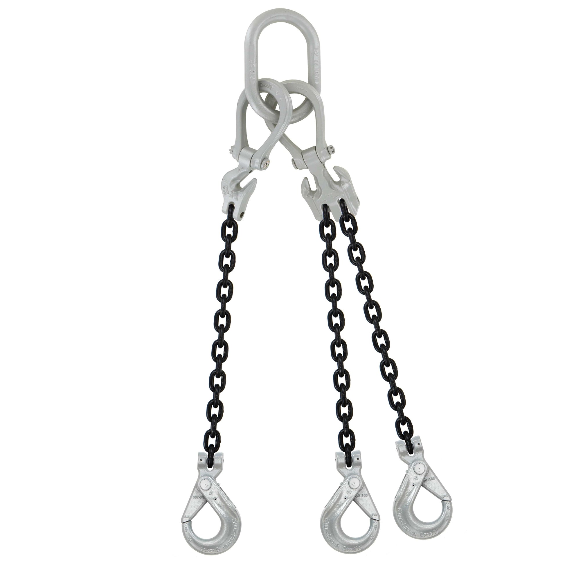 12 inch x 20 foot Domestic Adjustable 3 Leg Chain Sling w Crosby SelfLocking Hooks Grade 100 image 1 of 2