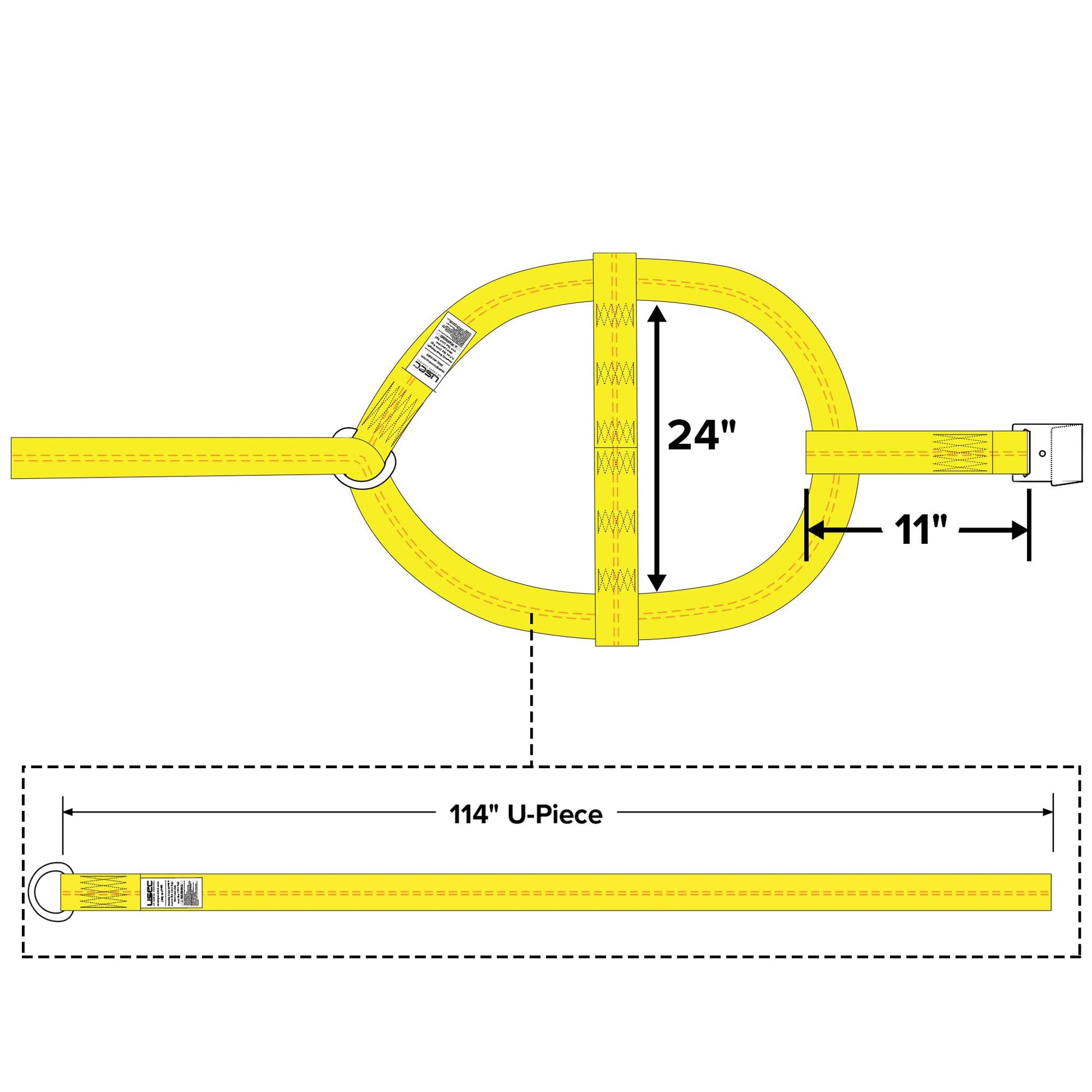 Yellow Adjustable Tow Dolly Strap with 2” Top Strap and Flat Hook