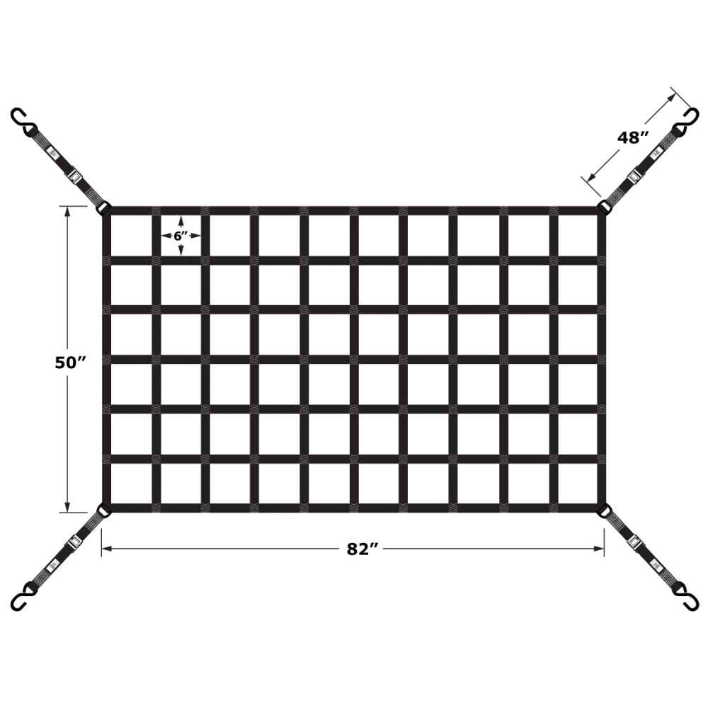 82 inch x 50 inch Long Bed Truck Cargo Net with Cam Buckles & SHooks image 2 of 9