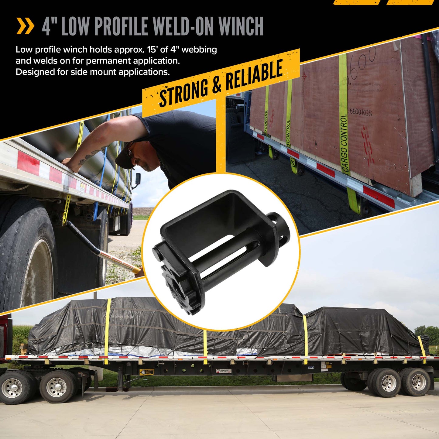 4" Low Profile Weld-On Truck Tie Down Winch (Side Mount)